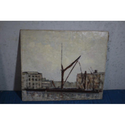 281 - Oil on Board Original Painting by Morgan Arthur Thornley of Barge - 42 x 36cm