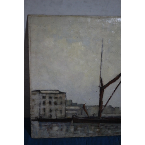 281 - Oil on Board Original Painting by Morgan Arthur Thornley of Barge - 42 x 36cm