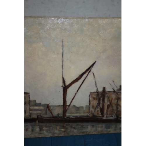 281 - Oil on Board Original Painting by Morgan Arthur Thornley of Barge - 42 x 36cm