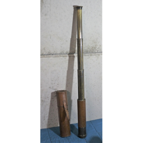 284 - Antique Brass and Leather 4 Section Dolland London Telescope - 1868 - 76.5cm Extended - In Original ... 