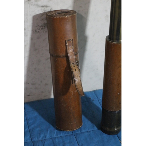 284 - Antique Brass and Leather 4 Section Dolland London Telescope - 1868 - 76.5cm Extended - In Original ... 