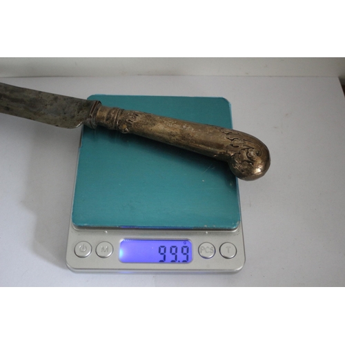 285 - Antique Silver Hallmarked Handled Bread Knife with Sheffield Blade - Total Weight 99.9g