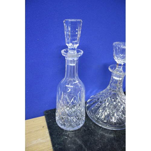 14 - 3 Glass Decanters - We are informed that two are by Waterford- Tallest is 34cm