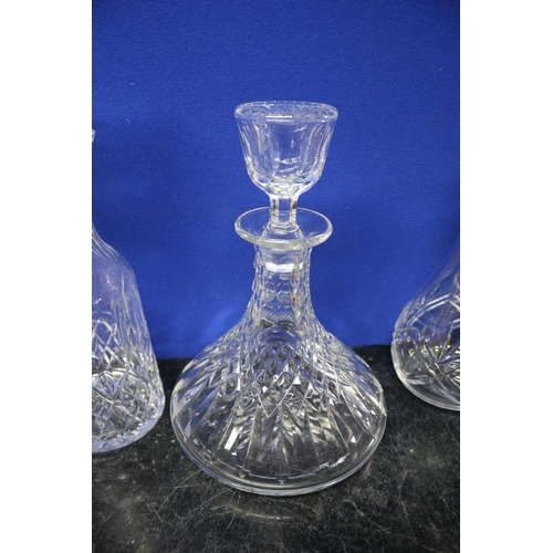 14 - 3 Glass Decanters - We are informed that two are by Waterford- Tallest is 34cm