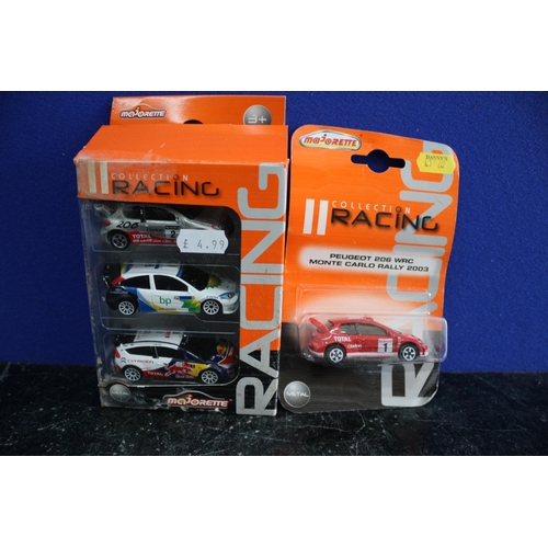 54 - Majorette Die Cast Racing 3 Pack plus Single Individual Card Backed Vehicle