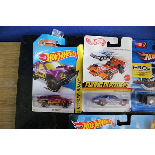 96 - 4 x Large Card Backed Hot Wheels Die Cast Vehicles plus Lorry Track Stars and Hot Wheels Car Launche... 