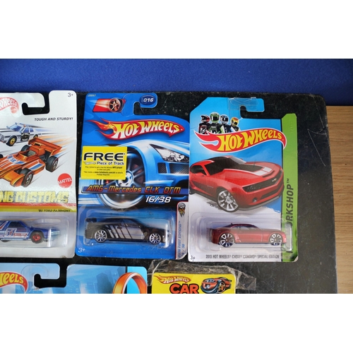 96 - 4 x Large Card Backed Hot Wheels Die Cast Vehicles plus Lorry Track Stars and Hot Wheels Car Launche... 