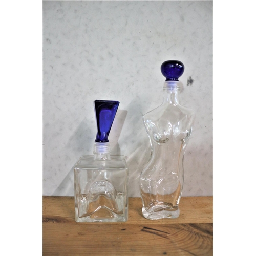 110 - 2 x Decanter Bottles with Blue Glass Tops