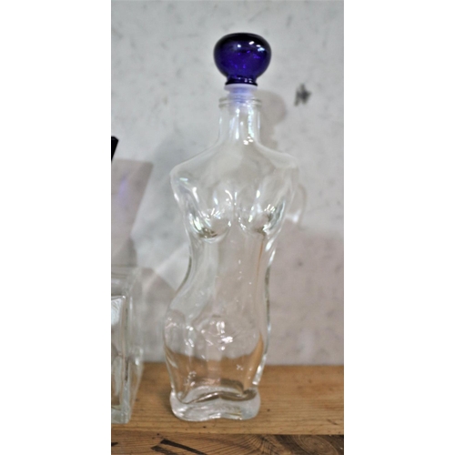 110 - 2 x Decanter Bottles with Blue Glass Tops