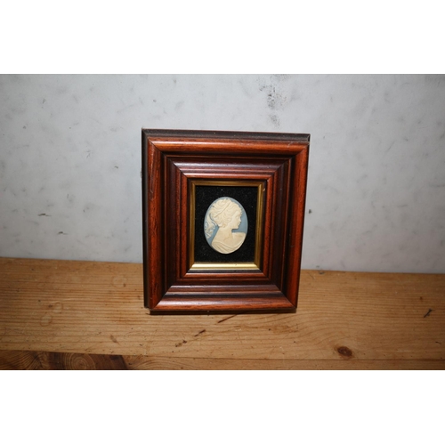 121 - Very Nice Framed Blue Cameo of Side Profile of a Lady