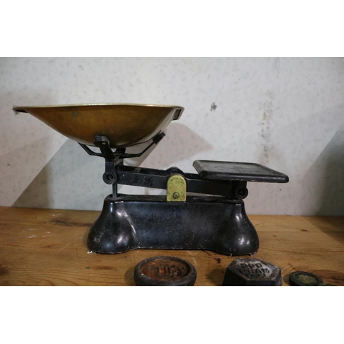 134 - Vintage Fereday Metal Scales with Weights and Brass? Holder