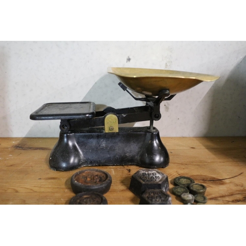 134 - Vintage Fereday Metal Scales with Weights and Brass? Holder