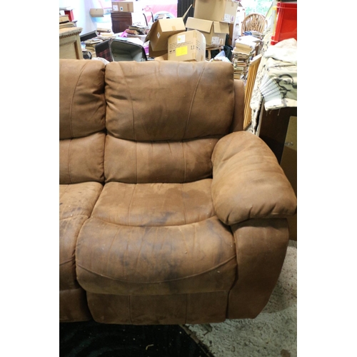 138 - 3 Seater Recliner Sofa in Suede/Leather - Comes in 3 Sections