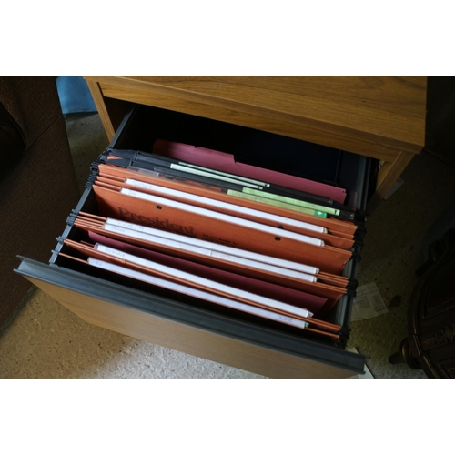 139 - 2 Drawer Wood Effect Filing Cabinet with Key and Some Drop Down Files