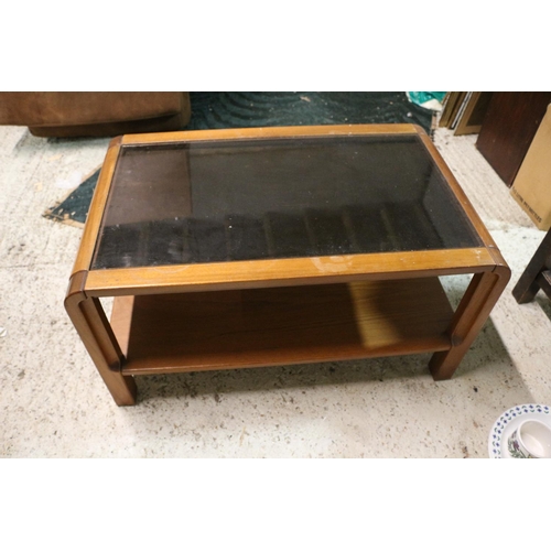 143 - Mid Century Smokey Glass Topped Coffee Table