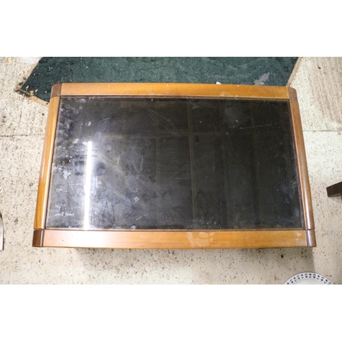 143 - Mid Century Smokey Glass Topped Coffee Table