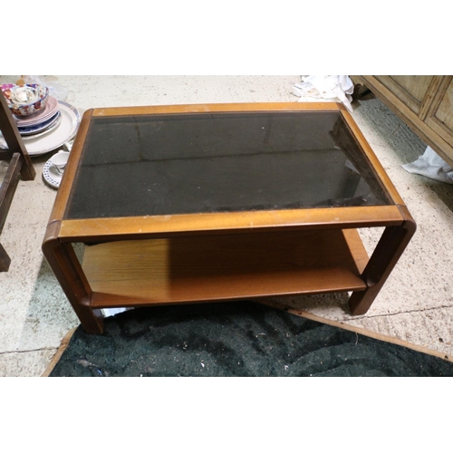 143 - Mid Century Smokey Glass Topped Coffee Table