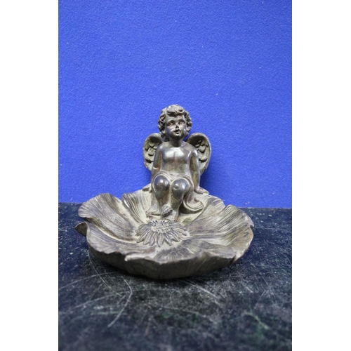 160 - Nice Cherub Sitting on a Flower Resin Figure