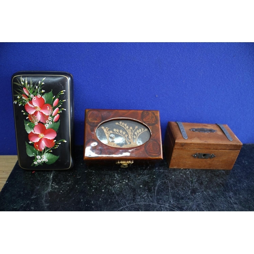 291 - Collection of 3 Boxes including Hand Painted Paper Mache - Oriental Themed with Panda Bear and Trunk... 