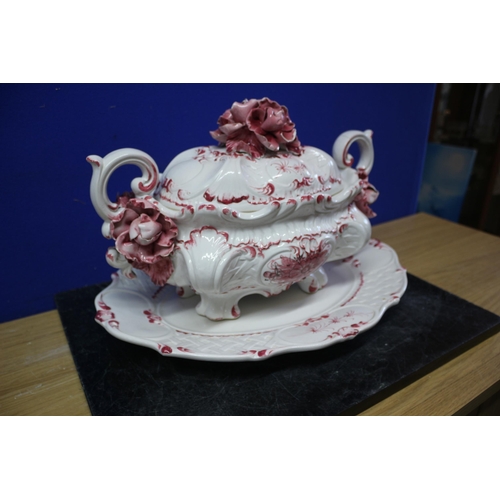 Large, Believed to be Italian Origin, Tureen with Floral Design