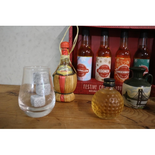 26 - Selection of Miniatures plus Coffee syrups - Rock Ice Cubes in Glass and Other Alcohol Related Items