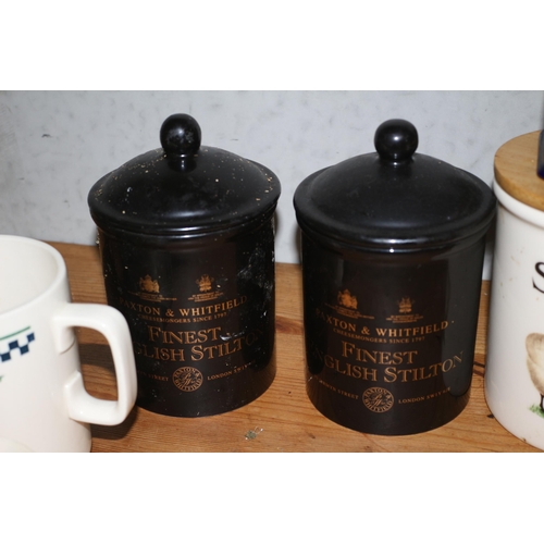 102 - Tea, Sugar , Coffee Pots including a Hornsea Jug and Sugar Bowl plus Harrods Blue Containers with Pr... 