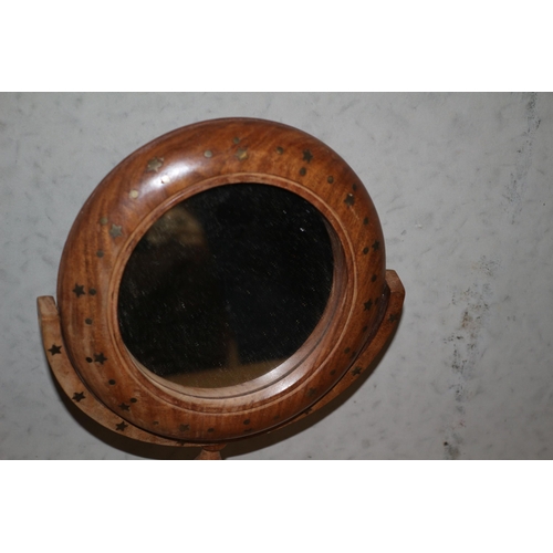 106 - Indian Made Circular Swivel Dresser Mirror with Brass Inlay