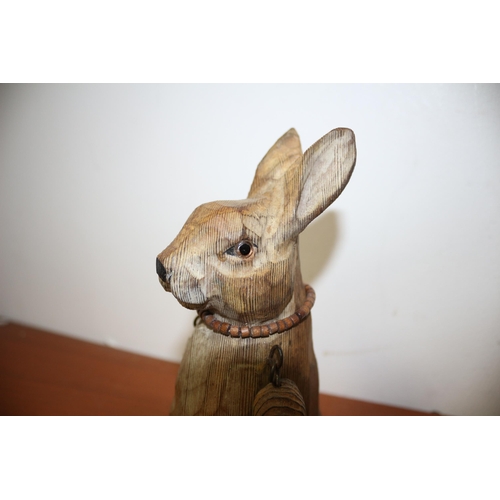 346 - An Antique Carved Pine Multi Jointed Rabbit with Glass Eyes - 30cm Tall