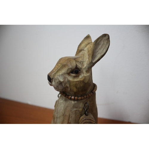 346 - An Antique Carved Pine Multi Jointed Rabbit with Glass Eyes - 30cm Tall