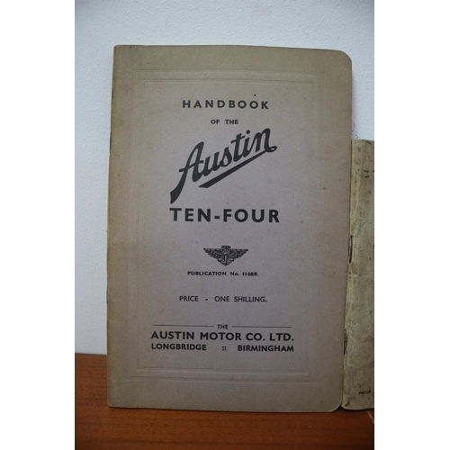 356 - 3 Vintage Car Handbooks - 2 x Austin (Ten & Ten Four) and 1 Velocette