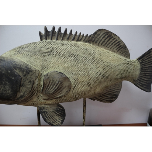 370 - Large Wooden Carved Fish on Plinth