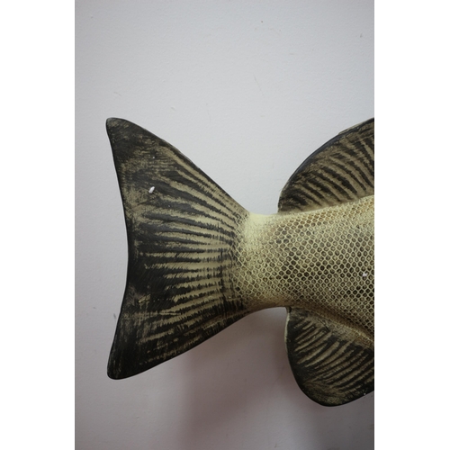 370 - Large Wooden Carved Fish on Plinth