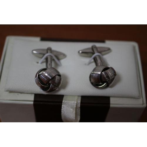 371 - Pair of Boxed White Metal Knot Cufflinks