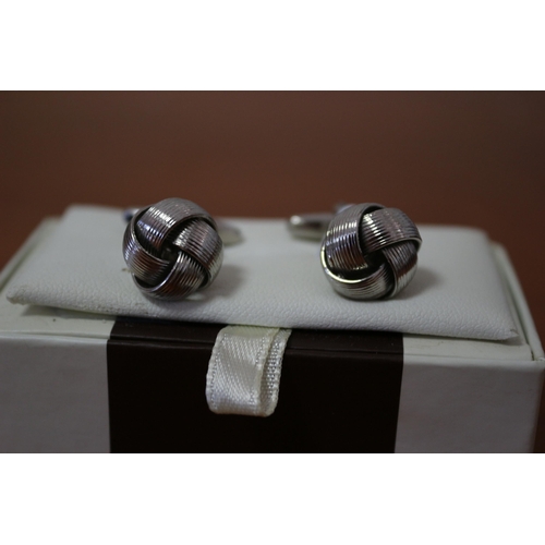 371 - Pair of Boxed White Metal Knot Cufflinks