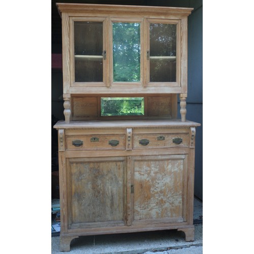 391 - Continental Display Dresser Unit in Pitch Pine with Twin Glass Fronted Doors to the Top Section and ... 