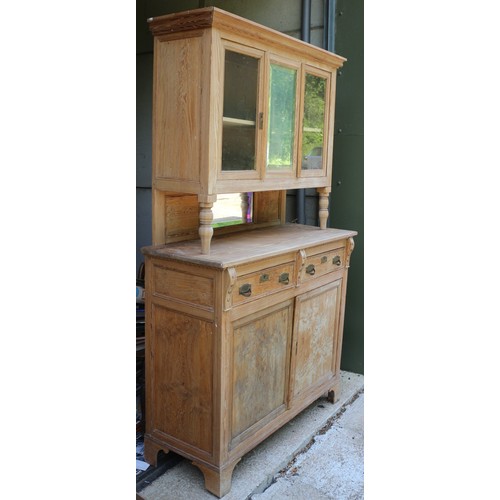 391 - Continental Display Dresser Unit in Pitch Pine with Twin Glass Fronted Doors to the Top Section and ... 