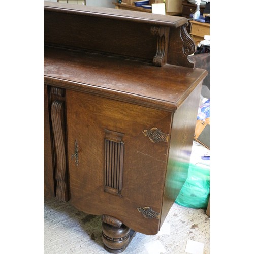 393 - 1920 - 1940's Sideboard with Large Storage and Cutlery Drawers and Display Top Shelf - Has a Key