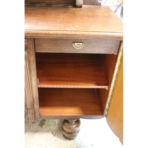 393 - 1920 - 1940's Sideboard with Large Storage and Cutlery Drawers and Display Top Shelf - Has a Key