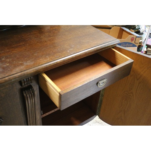 393 - 1920 - 1940's Sideboard with Large Storage and Cutlery Drawers and Display Top Shelf - Has a Key