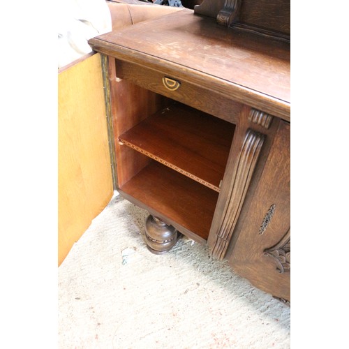 393 - 1920 - 1940's Sideboard with Large Storage and Cutlery Drawers and Display Top Shelf - Has a Key