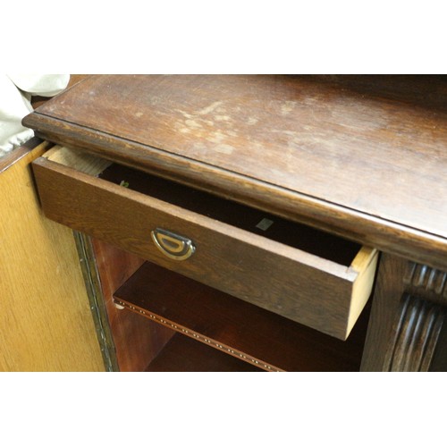 393 - 1920 - 1940's Sideboard with Large Storage and Cutlery Drawers and Display Top Shelf - Has a Key