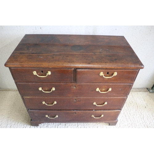 397 - Late 18th / Early 19th Century Plank Top Oak 3 + 2 Set of Drawers - Panelled Drawer Bases - 105 x 96... 