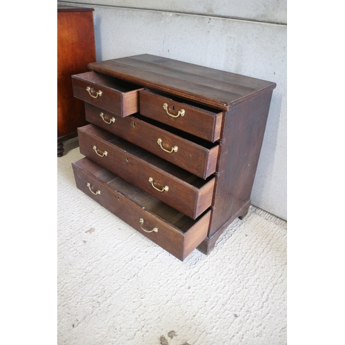 397 - Late 18th / Early 19th Century Plank Top Oak 3 + 2 Set of Drawers - Panelled Drawer Bases - 105 x 96... 