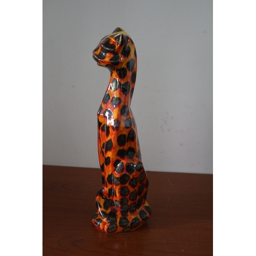 402 - Anita Harris Gold Signed Speckled Seated Large Cat - 39cm Tall - Hot Coals Design