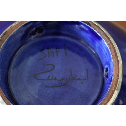 415 - Very Nice Electric Blue Glazed Ceramic Bowl with White Metal Covering the Edge and Around the Base -... 