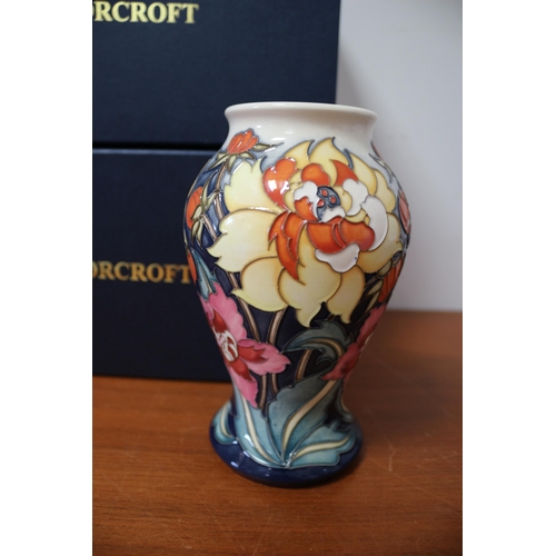 423 - Moorcroft Vase - Floral Design 2019 - 10cm Dia x 18cm Tall - 1st Quality - Marked to Base - Boxed