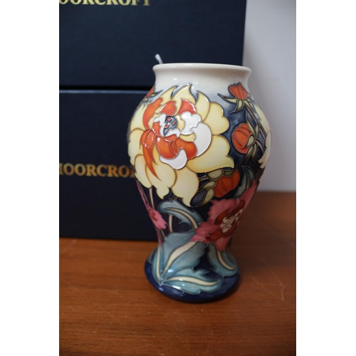 423 - Moorcroft Vase - Floral Design 2019 - 10cm Dia x 18cm Tall - 1st Quality - Marked to Base - Boxed