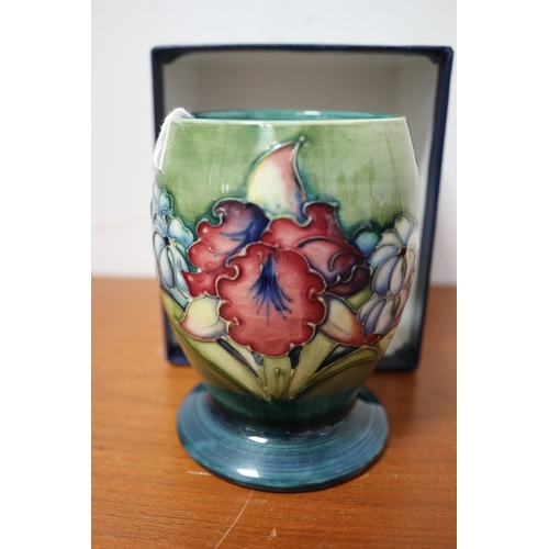 428 - Moorcroft ' Orchid and Spring Flower' Design Vase - 10cm Tall x 8cm Dia - Designed by William Moorcr... 