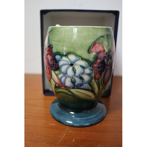 428 - Moorcroft ' Orchid and Spring Flower' Design Vase - 10cm Tall x 8cm Dia - Designed by William Moorcr... 