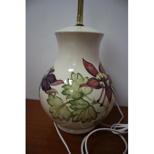 437 - Moorcroft ' Columbine' Design Lamp - 32cm Tall - 1st Quality - Marks to Base - Working